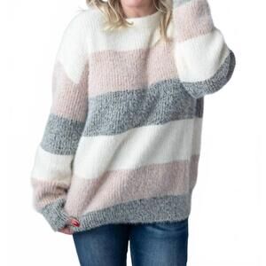 NEW MICHELLE MAE oversized pullover comfy sweater in pink & gray